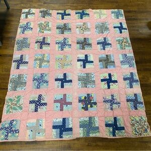 Vintage Patchwork Feed Sack Quilt 66” x 76”